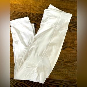 White Lululemon Leggings with Mesh, Pocket & Perforation